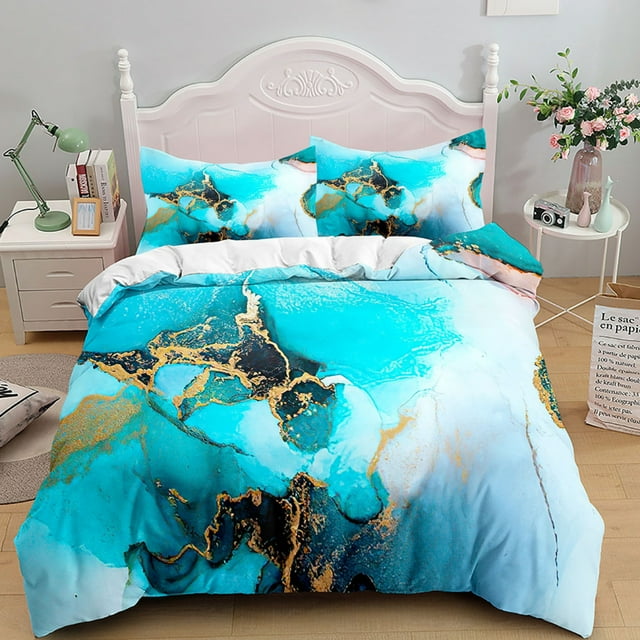 Blue Marble Duvet Cover Set Marble Texture Bedding Set for Kids Boys
