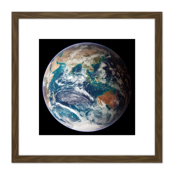 Blue Marble Earth Eastern Hemisphere Photograph 8X8 Inch Square Wooden Framed Wall Art Print Picture with Mount
