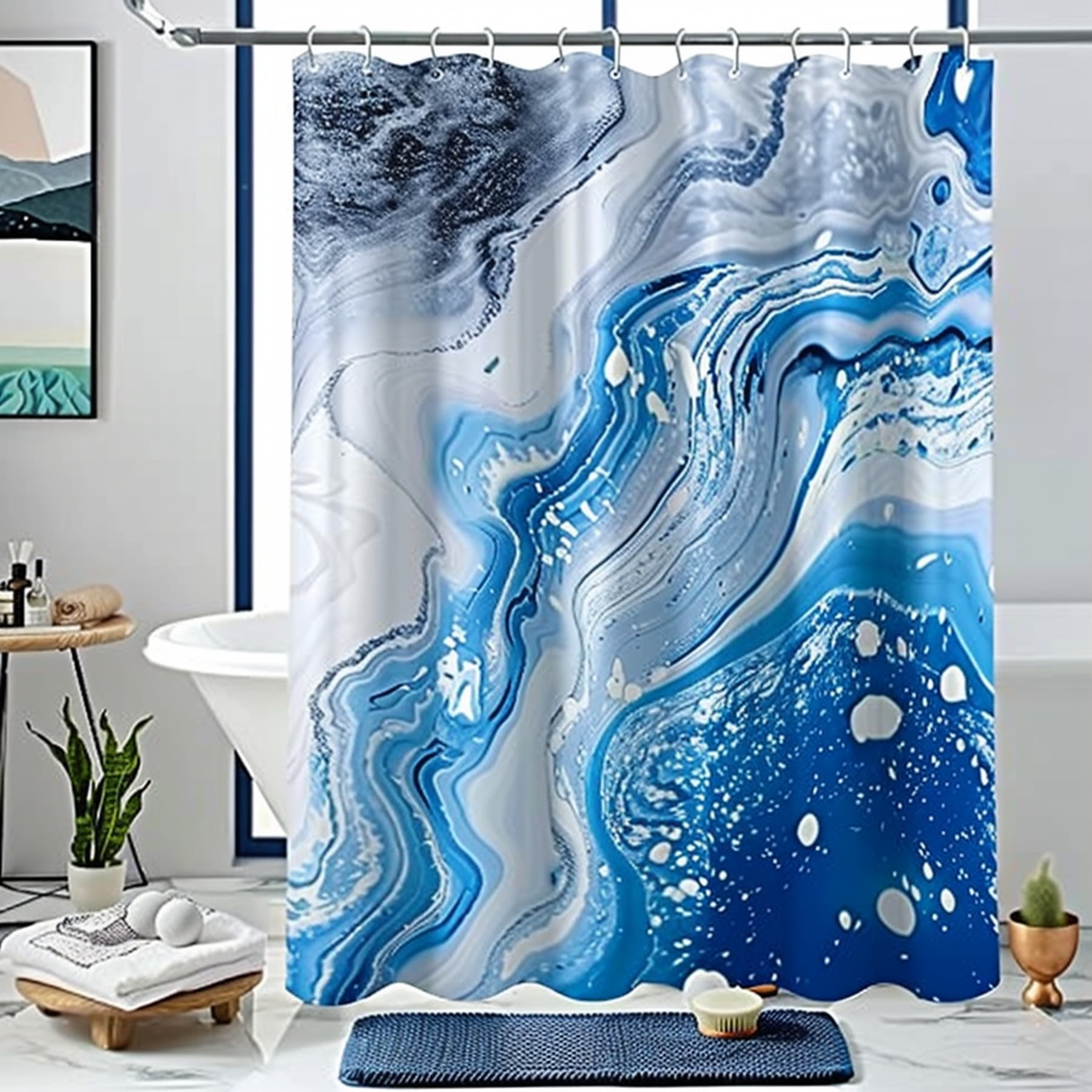 Blue Marble Effect Bathroom Decor Elegant Blue and White Marbled Shower ...