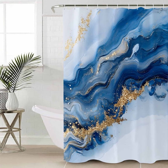 Blue Marble Extra Long Shower Curtain Set, Waterproof Shower Curtains for Bathroom, Modern Abstract Art Washable Fabric Cloth Bath Curtain for Bathtub Decoration with Hooks 72x96 Inches