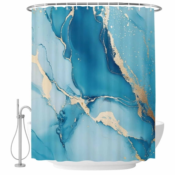 Blue Marble Fabric Shower Curtain Modern Art Washable Shower Curtains for Bathroom, Waterproof Bath Curtain with Hooks Home Decor 72x72in