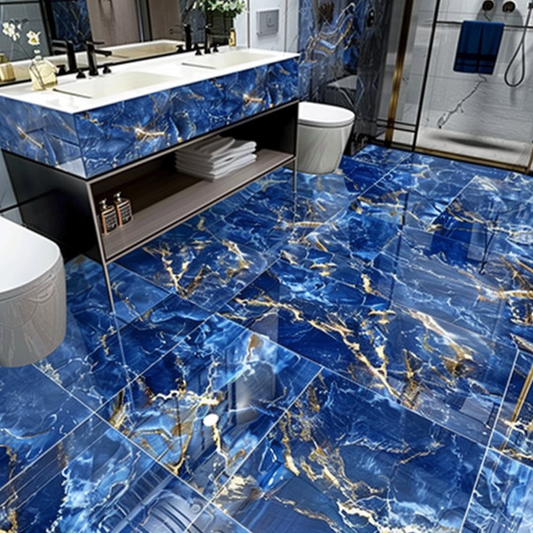 Blue Marble Floor Tiles with Golden Veins Perfect for Bathroom and ...