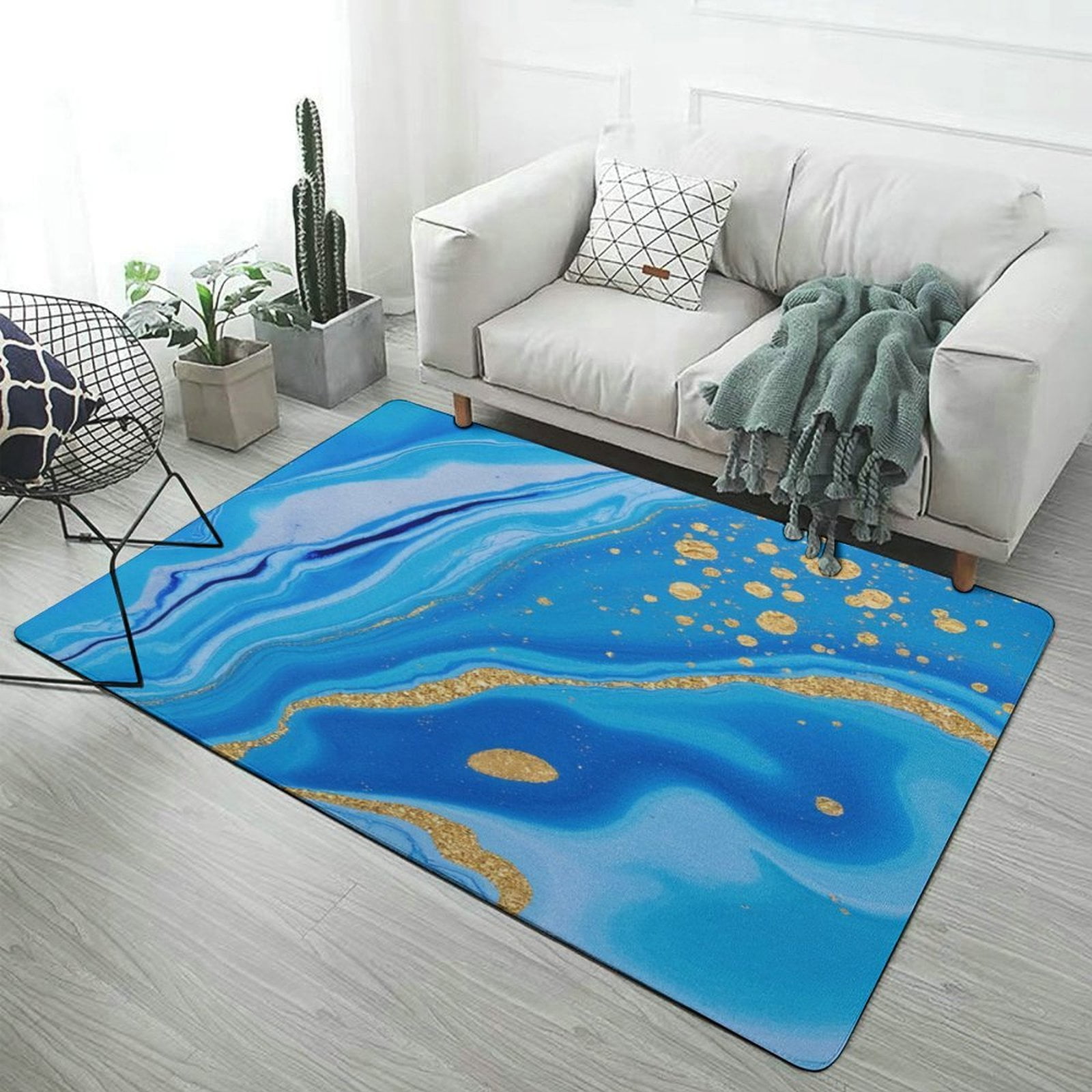 Blue Marble Gold Fleck Art Print Area Rugs Soft Carpet Suitable for ...
