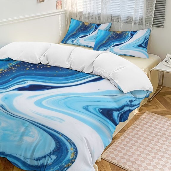 Blue Marble Gold Glitter Art-1 Bedding Set Couple Bedclothes Pillowcase Customized Home Textiles Bed Set for Bedroom Decoration
