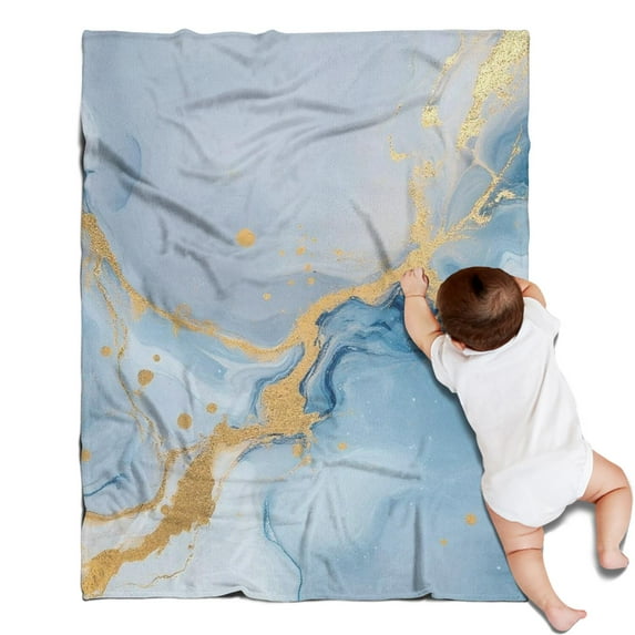 Blue Marble Gold Line Pattern Blanket,Comfortable Soft Lamb Wool Throw Blanket,All Season,Warm Lightweight Blankets for Sofa Bed Couch Living Room Chair,30"x40"