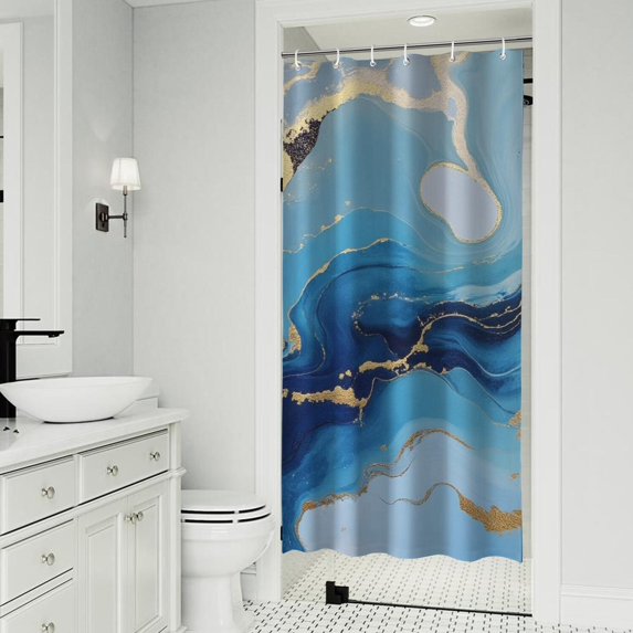 Blue Marble Gold Line Pattern Shower Curtain 36"x72" ,Bathroom Decorative Shower Curtains Set with 12 Hooks,Modern Waterproof Washable Shower Curtain