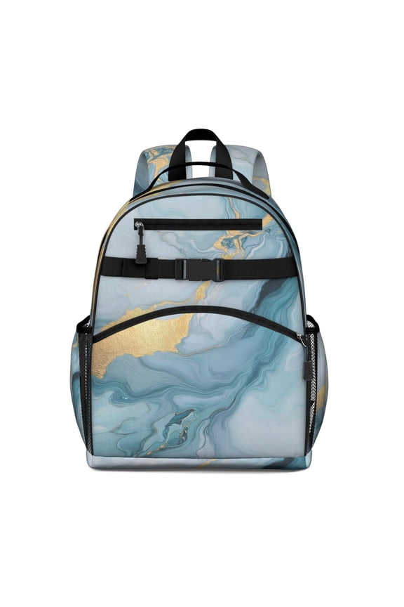 Blue Marble Gold Pattern Backpack for School,Cute School Bag,Schoolbag with Adjustable Shoulder Straps & Padded Back,15.25"x11.5"x5.25"