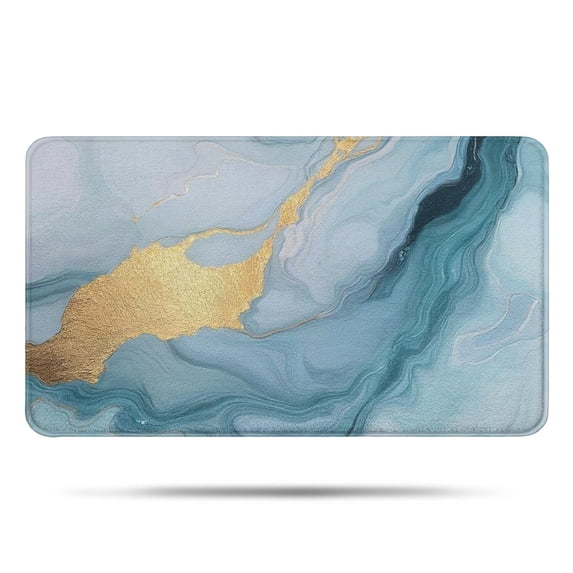Blue Marble Gold Pattern Bathroom Rugs Mat,Non Slip Microfiber Bathroom Rug,Rubber Backing,Soft Bathroom Mats for Bathroom Floor,Tub and Shower,17x30in(43x75cm)