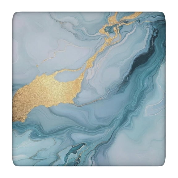 Blue Marble Gold Pattern Square Fitted Tablecloth with Elastic Edge,Square Table Cover,Washable Elastic Table Cover for Home Kitchen Party Decor 36"x36"