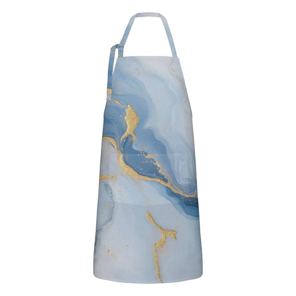 Blue Marble Gold Wave Pattern Apron-Garden Aprons for Women with Pockets-Cotton Linen Waterproof Kitchen Cooking Gardening Aprons Adjustable for Kitchen,Cooking,BBQ and Salon 33x27 Inch
