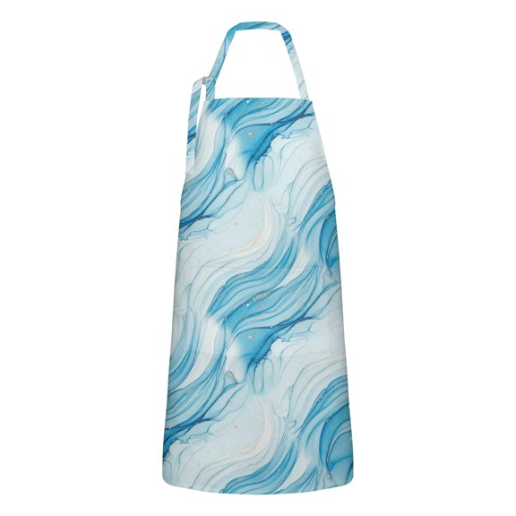 Blue Marble Gold Wave Pattern Apron-Garden Aprons for Women with Pockets-Cotton Linen Waterproof Kitchen Cooking Gardening Aprons Adjustable for Kitchen,Cooking,BBQ and Salon 33x27 Inch