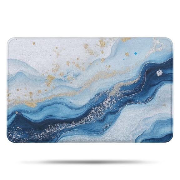 Blue Marble Gold Wave Pattern Bathroom Rugs Mat,Non Slip Microfiber Bathroom Rug,Rubber Backing,Soft Bathroom Mats for Bathroom Floor,Tub and Shower,17x27in(43x68cm)