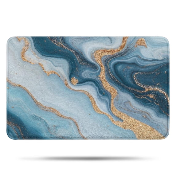 Blue Marble Gold Wave Pattern Bathroom Rugs Mat,Non Slip Microfiber Bathroom Rug,Rubber Backing,Soft Bathroom Mats for Bathroom Floor,Tub and Shower,17x27in(43x68cm)