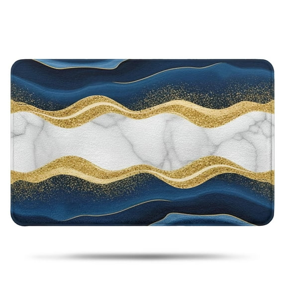Blue Marble Gold Wave Pattern Bathroom Rugs Mat,Non Slip Microfiber Bathroom Rug,Rubber Backing,Soft Bathroom Mats for Bathroom Floor,Tub and Shower,17x27in(43x68cm)