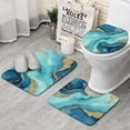 thumbnail image 1 of Blue Marble Gold Wave Pattern Bathroom Rugs Sets 3 Piece,Toilet Cover Set,Absorbent Non Slip Bathroom Mats Sets with U-Shaped Contour Rug Toilet Rug Set, 1 of 5