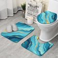 thumbnail image 1 of Blue Marble Gold Wave Pattern Bathroom Rugs Sets 3 Piece,Toilet Cover Set,Absorbent Non Slip Bathroom Mats Sets with U-Shaped Contour Rug Toilet Rug Set, 1 of 5