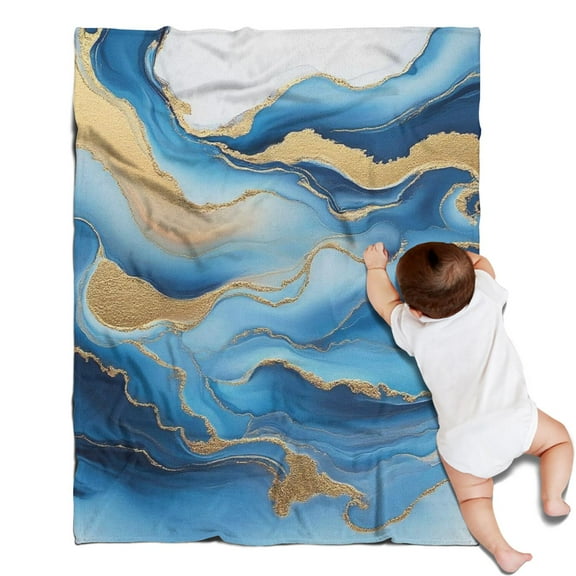 Blue Marble Gold Wave Pattern Blanket,Comfortable Soft Flannel Throw Blanket,All Season,Warm Lightweight Blankets for Sofa Bed Couch Living Room Chair,30"x40"