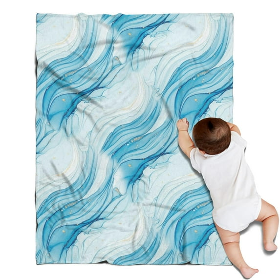 Blue Marble Gold Wave Pattern Blanket,Comfortable Soft Flannel Throw Blanket,All Season,Warm Lightweight Blankets for Sofa Bed Couch Living Room Chair,30"x40"
