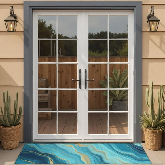 Blue Marble Gold Wave Pattern Door Rugs,Washable Non Slip Door Mats Indoor,Decorative Door Mats,Entry Mat Indoor for Entrance,Bedroom,Kitchen,Bathroom,16"x47"