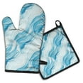 thumbnail image 1 of Blue Marble Gold Wave Pattern Kitchen Oven Mitt and Pot Holder Sets 2 Pcs for Baking, Cooking and Grilling, Heat Resistant Up To 392 °F, 1 of 7