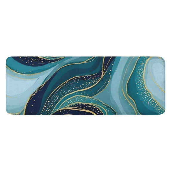 Blue Marble Gold Wave Pattern Kitchen Rug Mat,Kitchen Runner Rugs Non Skid Washable,Decorative Kitchen Floor Mats for Kitchen,Sink,Laundry,17"x47.2"