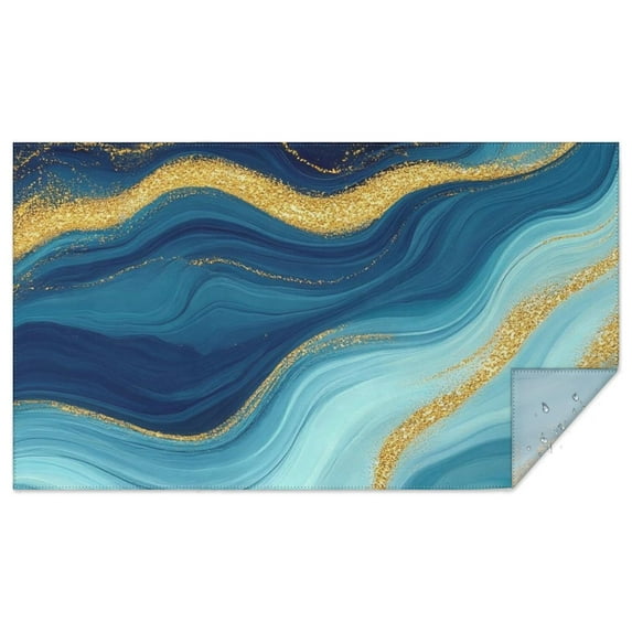 Blue Marble Gold Wave Pattern Rectangle Tablecloth 60"x102",Waterproof Polyester Rectangle Table Cloth, Wipeable Spillproof Polyester Tablecloth for Dining, Camping, Indoor and Outdoor