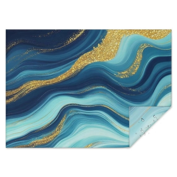 Blue Marble Gold Wave Pattern Rectangle Tablecloth 60"x84",Waterproof Polyester Rectangle Table Cloth, Wipeable Spillproof Polyester Tablecloth for Dining, Camping, Indoor and Outdoor