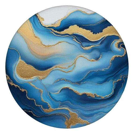 Blue Marble Gold Wave Pattern Round Fitted Tablecloth with Elastic Edge,Dining Table Cover Waterproof,Outdoor Round Tablecloth for Camping,Dining,Indoor and Outdoor