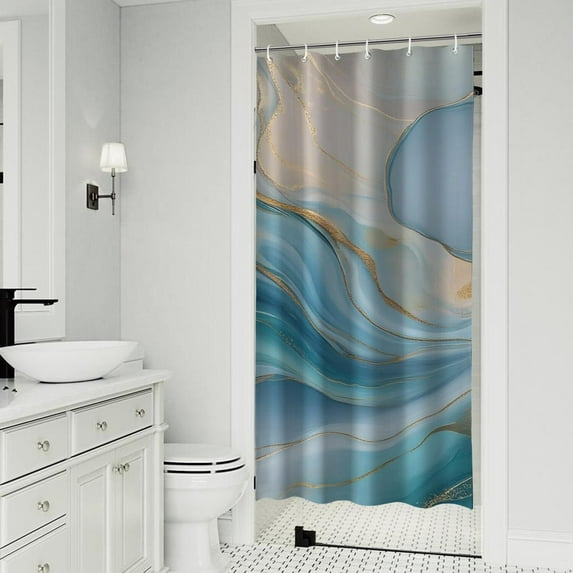 Blue Marble Gold Wave Pattern Shower Curtain 36"x72" ,Bathroom Decorative Shower Curtains Set with 12 Hooks,Modern Waterproof Washable Shower Curtain