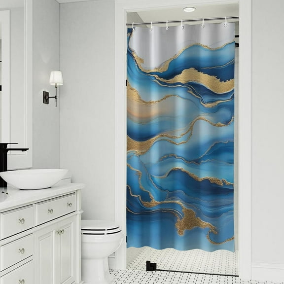 Blue Marble Gold Wave Pattern Shower Curtain 36"x72" ,Bathroom Decorative Shower Curtains Set with 12 Hooks,Modern Waterproof Washable Shower Curtain