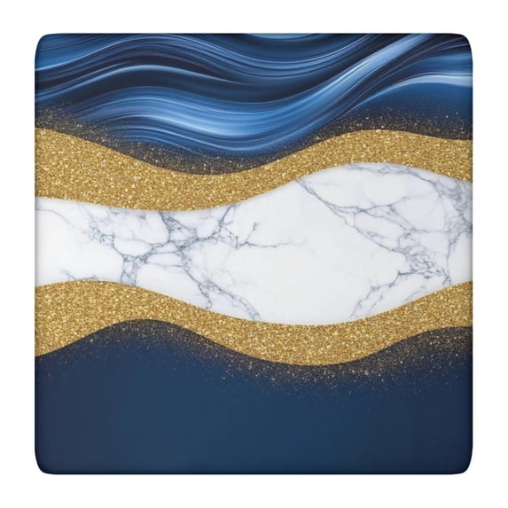 Blue Marble Gold Wave Pattern Square Fitted Tablecloth with Elastic Edge,Square Table Cover,Washable Elastic Table Cover for Home Kitchen Party Decor 36"x36"