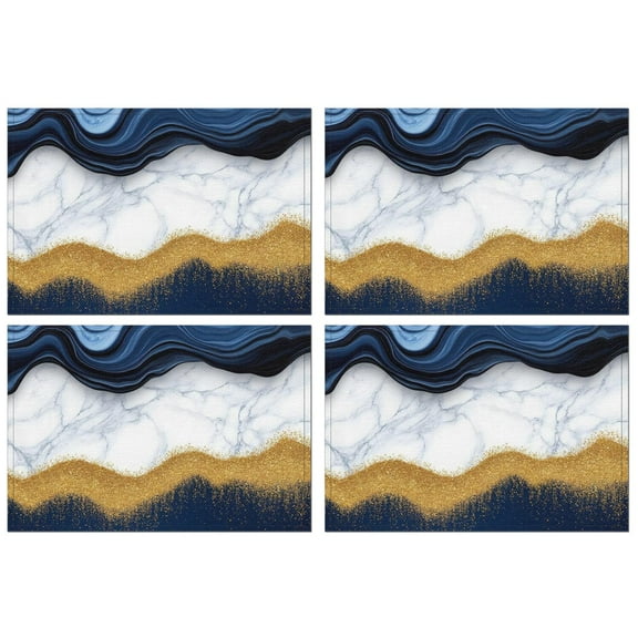 Blue Marble Gold Wave Pattern Summer Placemats Table Placemats Set Of 4-Linen Kitchen Washable Placemats Table Mats 11.8"x17.7" Non-Slip Heat Resistant
