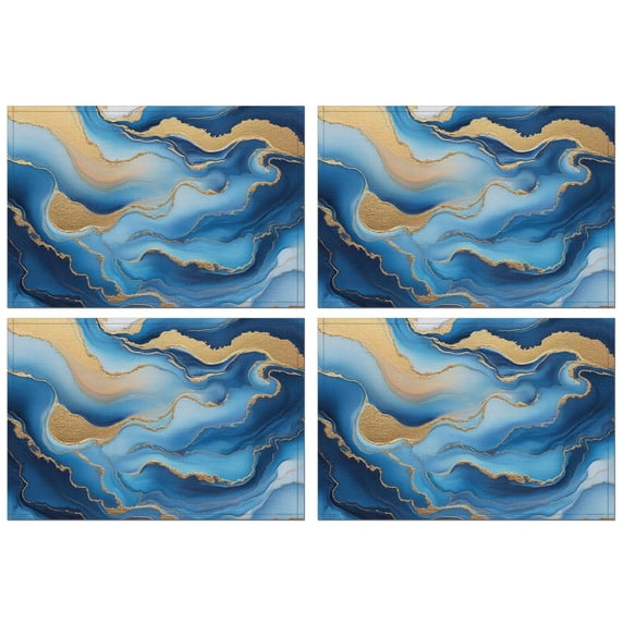 Blue Marble Gold Wave Pattern Summer Placemats Table Placemats Set Of 4-Linen Kitchen Washable Placemats Table Mats 11.8"x17.7" Non-Slip Heat Resistant
