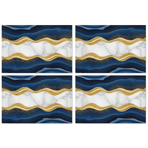 Blue Marble Gold Wave Pattern Summer Placemats Table Placemats Set Of 4-Linen Kitchen Washable Placemats Table Mats 11.8"x17.7" Non-Slip Heat Resistant