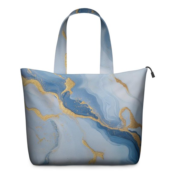Blue Marble Gold Wave Pattern Travel Tote Bags for Women Carry On,Large Weekender Bags for Women Travel,Multi Functional Duffle Bag for Work,Shopping,Sports
