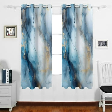 Blue Marble Grommet Blackout Curtains Thermal Insulated Window Curtain Sets for Bedroom Living Room 63"L x 55"W 2 Panels