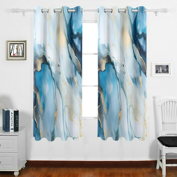 Blue Marble Grommet Blackout Curtains Thermal Insulated Window Curtain Sets for Bedroom Living Room 63"L x 55"W 2 Panels