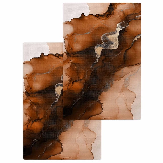 Blue Marble Kitchen Dish Towels for Drying Dishes Set of 2, Modern Ombre Abstract Ink Painting Art Waffle Weave Microfiber Hand Tea Bathroom Towels Quick Dry & Absorbent Towel 15.7x23.6