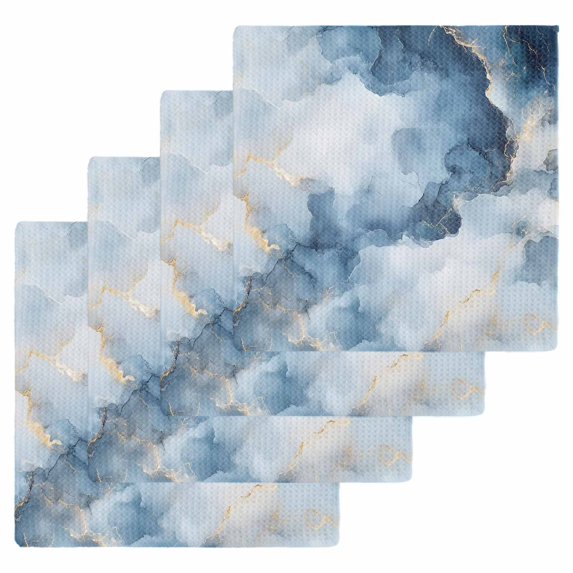 Blue Marble Kitchen Dish Towels for Drying Dishes Set of 4, Modern Abstract Art Ink Painted Waffle Weave Microfiber Hand Tea Bathroom Towels Quick Dry & Absorbent Towel 12x12