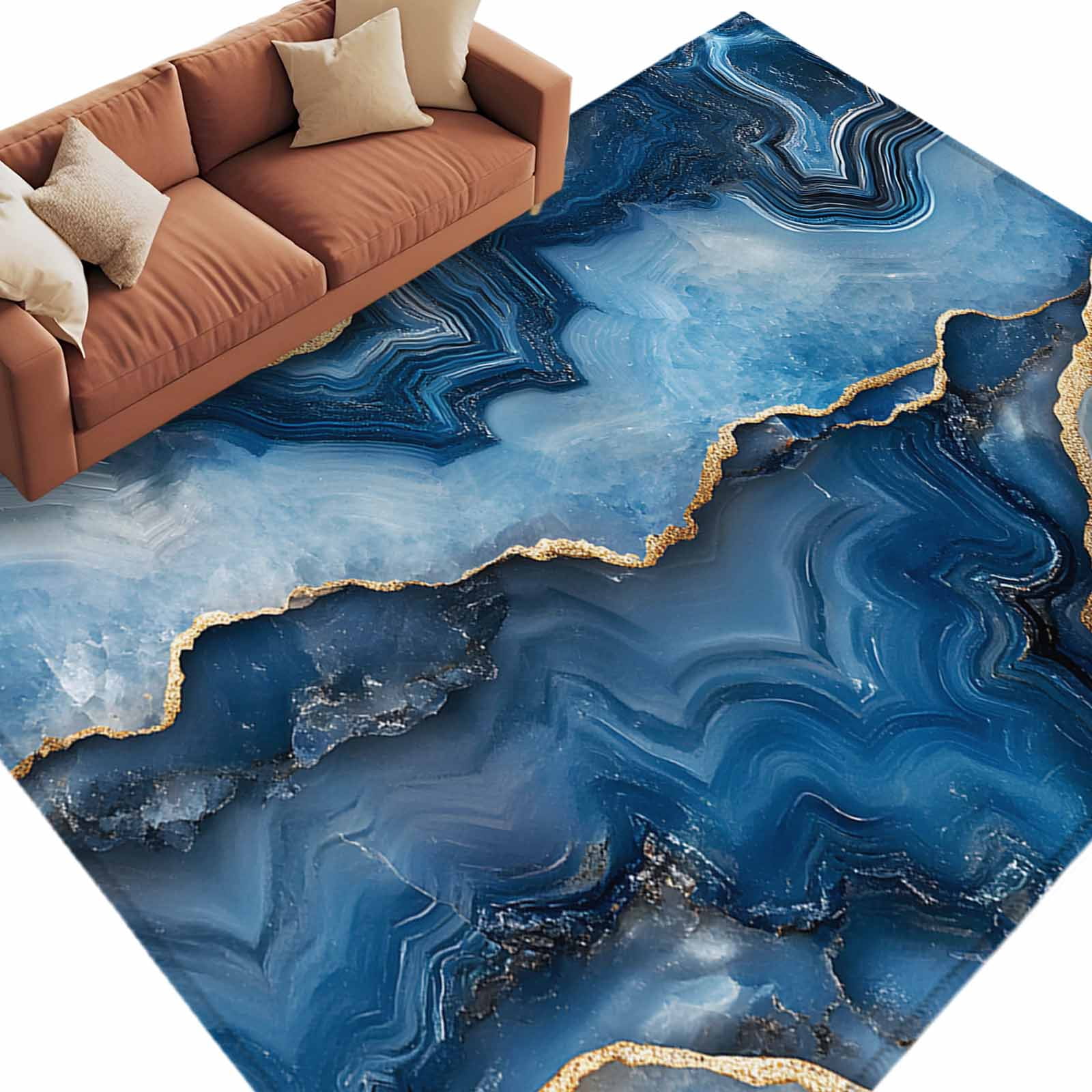 Blue Marble Rug Pattern Blue Marble Large Area Rugs for Bedroom Living Room, Soft Non Slip ...