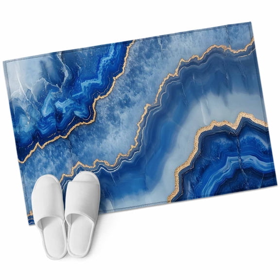 Blue Marble Large Area Rugs for Bedroom Living Room, Soft Non Slip Carpet Bedside Rug, Modern Luxury Granite Surface Motif Sketch Rectangle Floor Cover Kitchen Accent Rug 2'x3' for Dining Room/Office