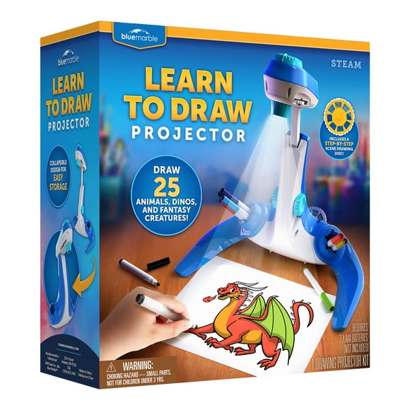 Blue Marble Learn To Draw Projector - Kids Image Projector for Tracing with 9 Colorful Markers & 4 Image Discs