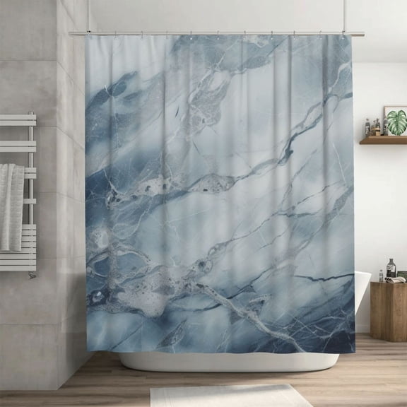 Blue Marble Modern Luxury Shower Curtain 72X72In For Bathroom, Waterproof Fabric Quick Dry Soft Decoration Set