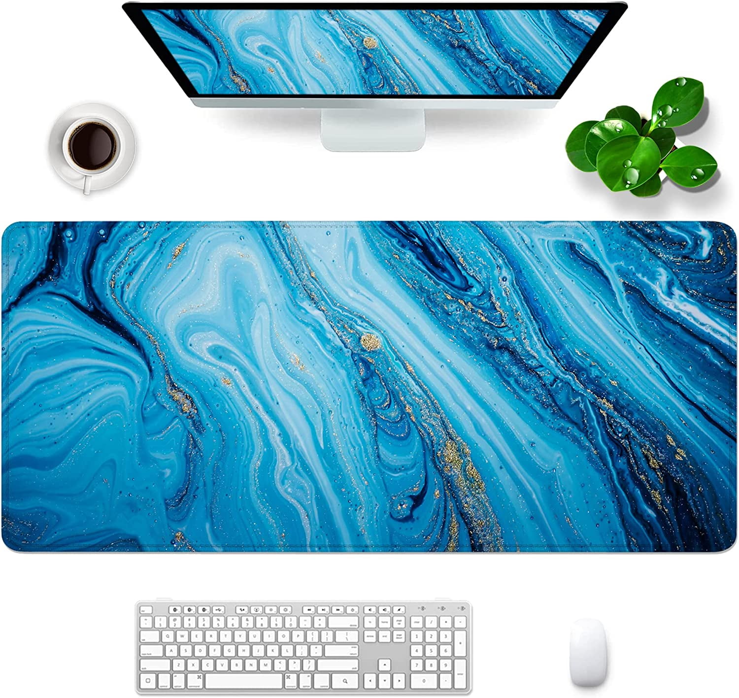 Blue Marble Mouse Pad XXL Large Mouse Pad for Desk 35x15.7x0.12inch Desk Mat Gaming Mouse Pad (Blue)