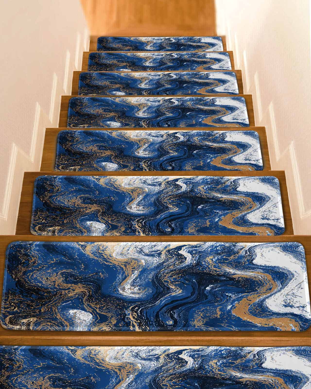 Blue Marble Non-Slip Stair Treads for Wooden Steps, 15 Pack-8x30in ...