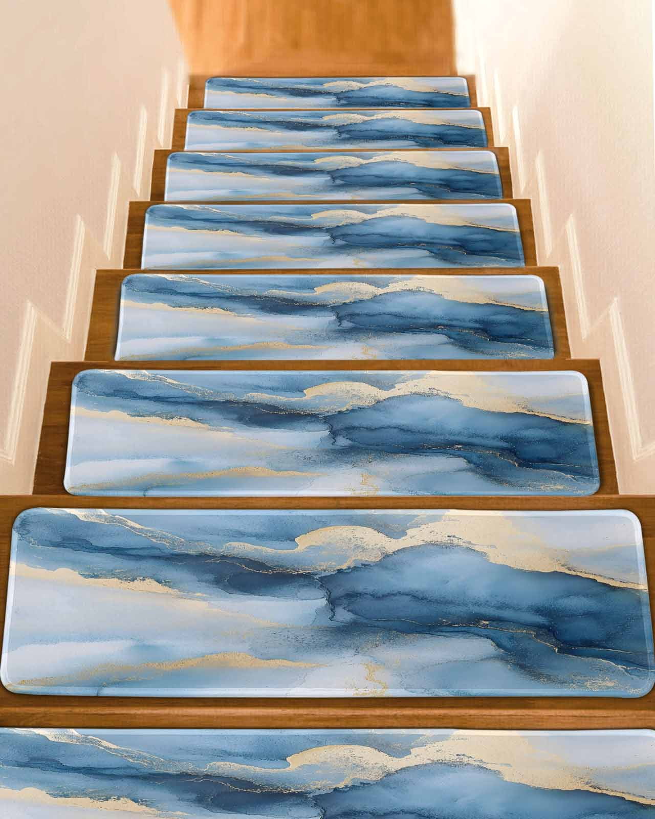 Blue Marble Non-Slip Stair Treads for Wooden Steps, 15 Pack-8x30in ...