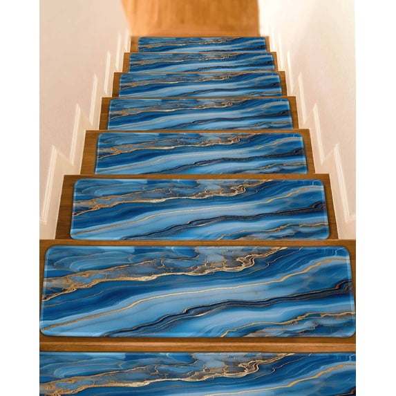 Blue Marble Non-Slip Stair Treads for Wooden Steps, 4 Pack-8x30in Carpet Stair Mats with Adhesive Backing, Noise-Reducing Step Covers for Indoor Stairs, Easy to Install & Residue-Free