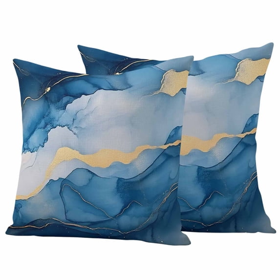 Blue Marble Outdoor Waterproof Pillow Covers, Modern Abstract Ink Painting Decorative Square Throw Pillowcase Sofa Cushion Sham for Patio/Couch/Chair, 18"x18" 2 Pack