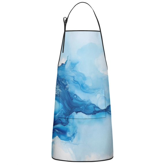 Blue Marble Pattern Apron-Garden Aprons for Women with Pockets-Cotton Linen Waterproof Kitchen Cooking Gardening Aprons Adjustable for Kitchen,Cooking,BBQ and Salon 33x27 Inch