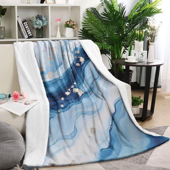 Blue Marble Pattern Flannel Throw Blanket, Fleece Bed Blanket ...